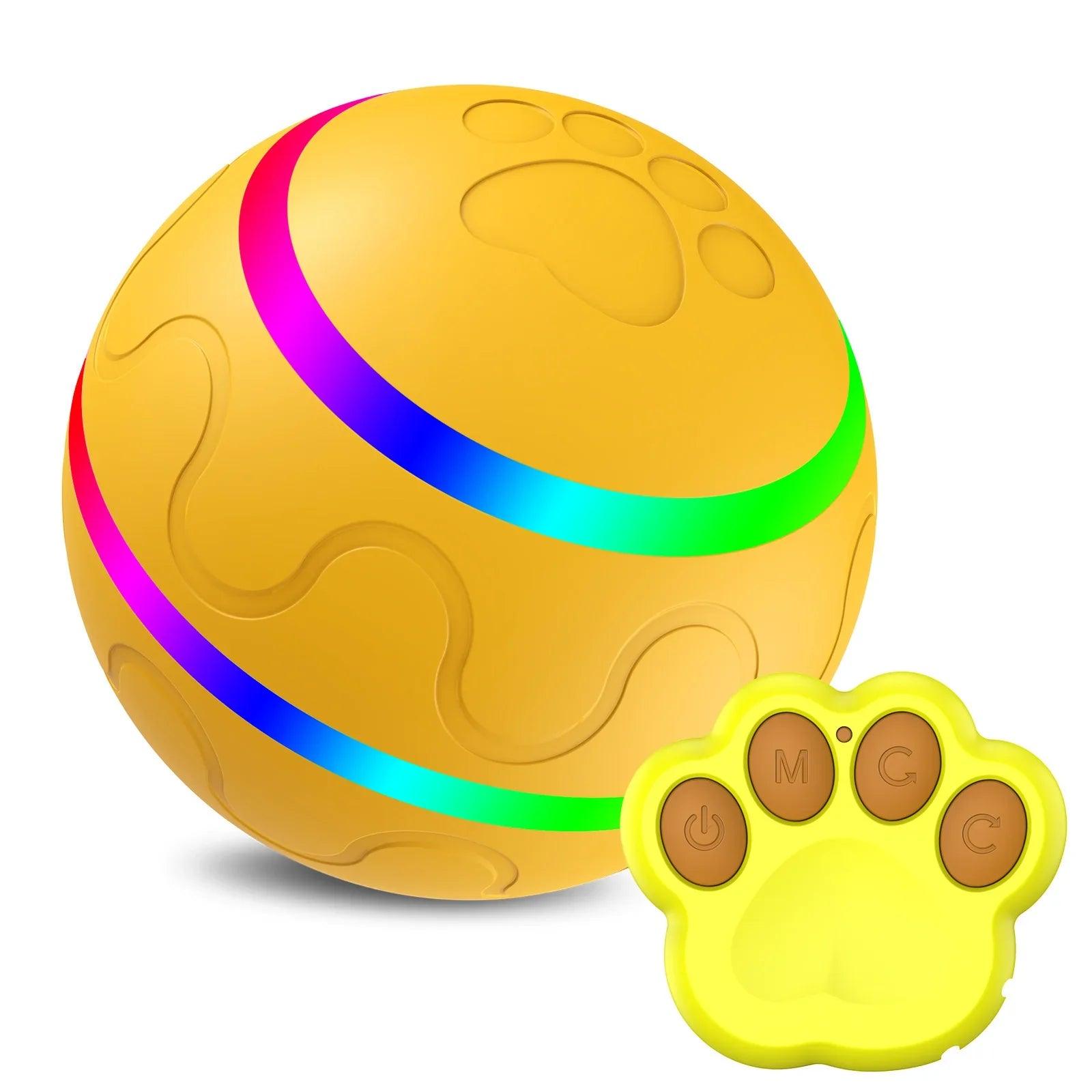 Smart Self-Rotating Cat Ball Toy – USB Rechargeable, LED Light, Remote Control Option | Yellow, Pink, Orange