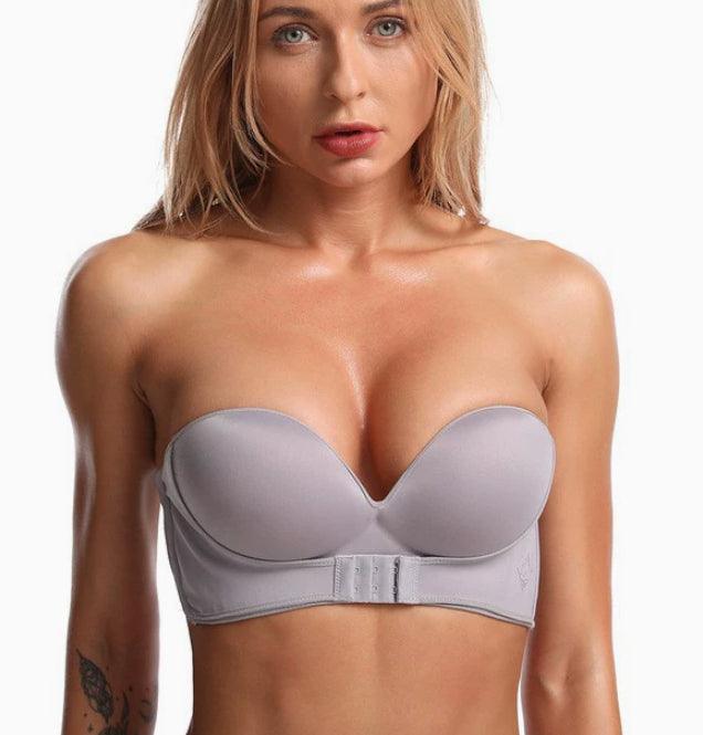 Women's Strapless Push-Up Bra with Front Buckle and Non-Slip Design