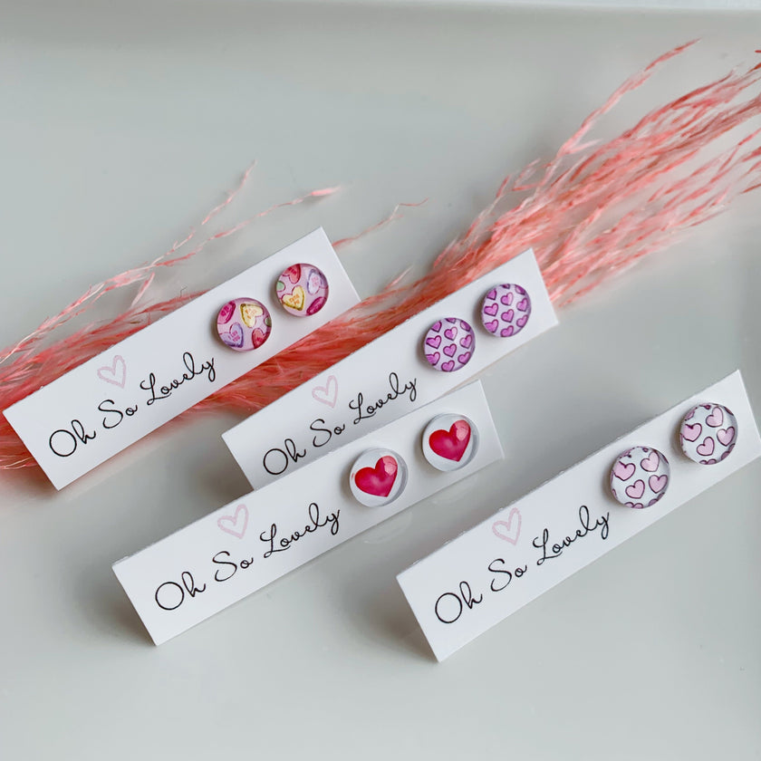 Pink Heart Glass Photo Studs