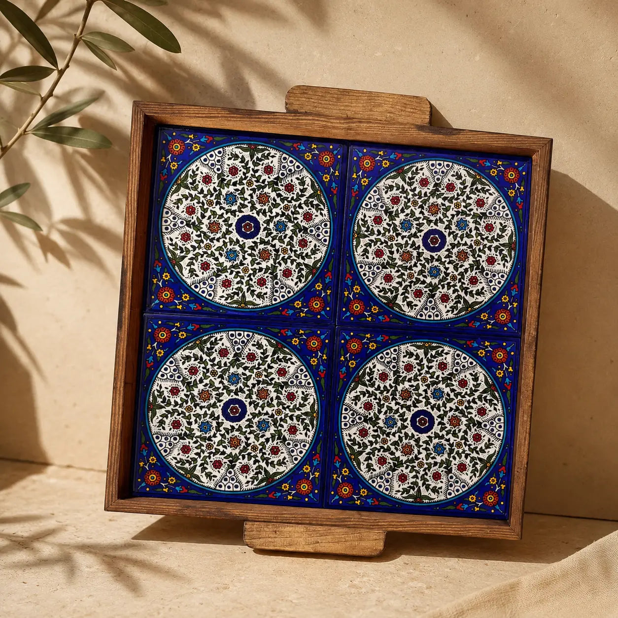 Plateau de présentation de nourriture palestinien, carré, 30x30x3 cm
