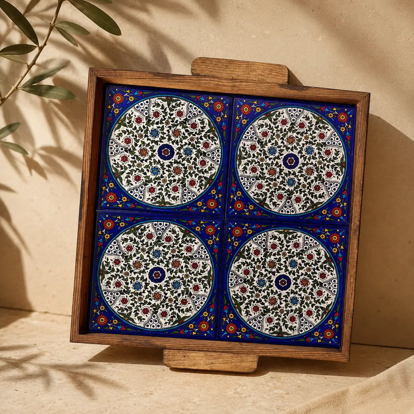 Plateau de présentation de nourriture palestinien, carré, 30x30x3 cm