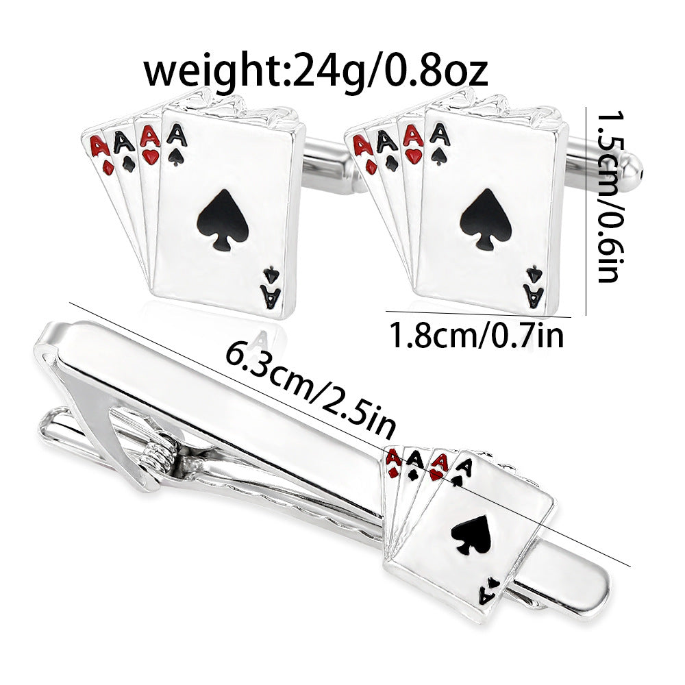 Men's Poker Cufflinks & Tie Clip Set – Alloy Business Shirt Cufflinks | Canada & USA