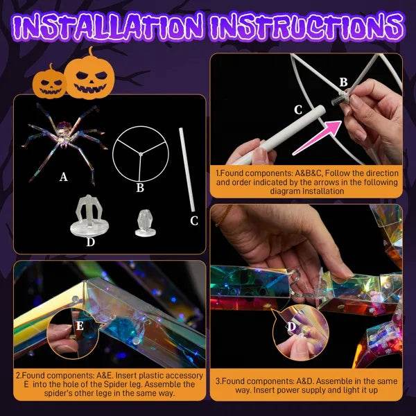 3FT Halloween Decorations Light Up Spider, Outdoor Halloween Decor Lighted Iridescent Spider