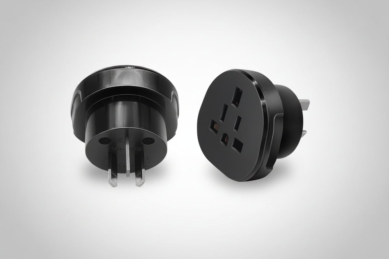 US/UK to AU Power Adapter – Multi-Function Travel Socket (Black & White)