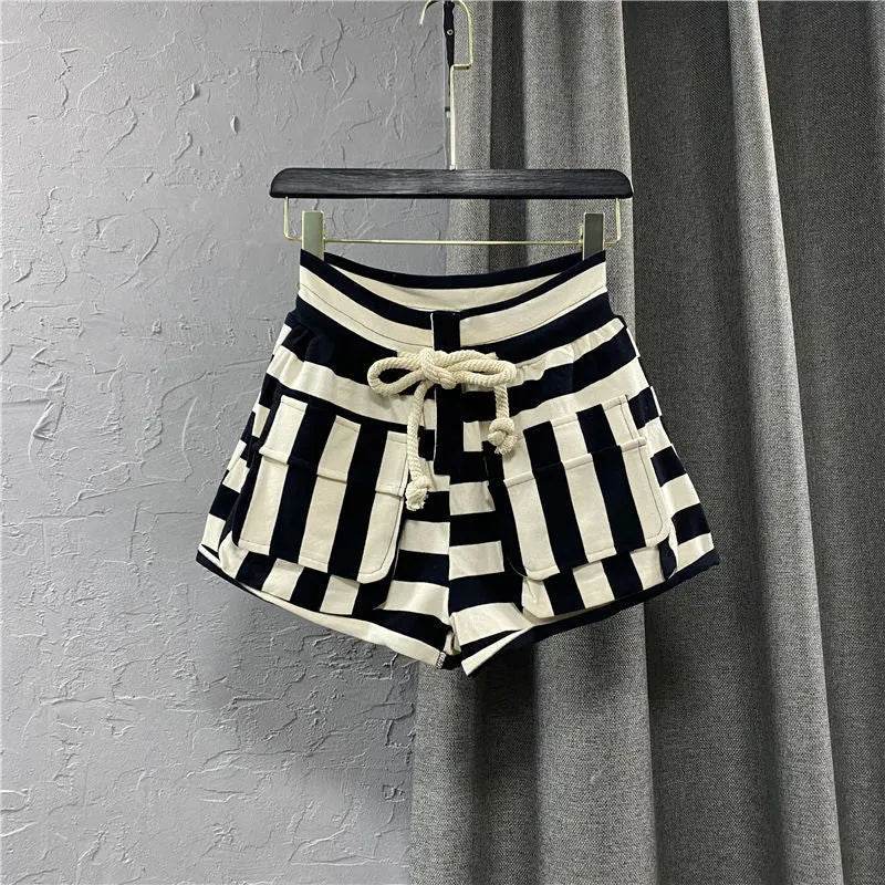 Striped Casual Cargo Shorts Women Hot Pants