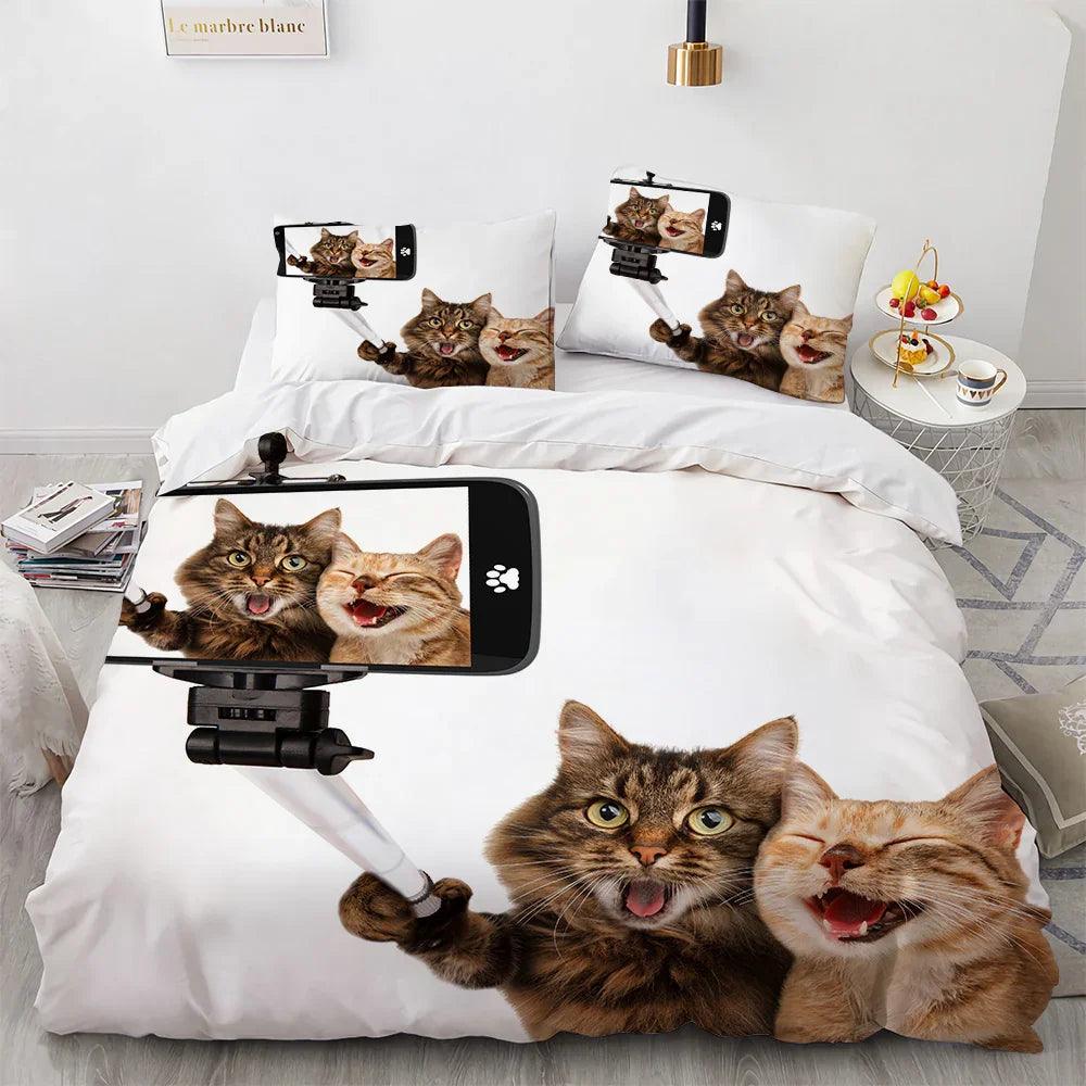 White Cute Cat Bedding Set Girl Ladies Bedroom Comfort Duvet Cover