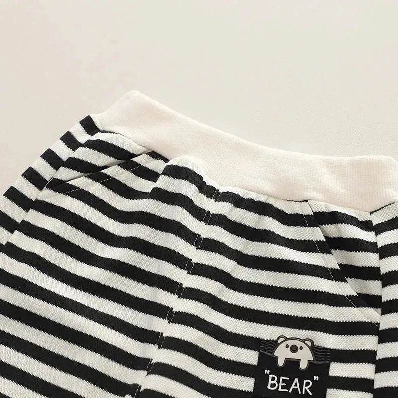 Casual Letter Stripes Loose Round Neck Boys' Long Sleeve Sweater Suit Two piece for boys