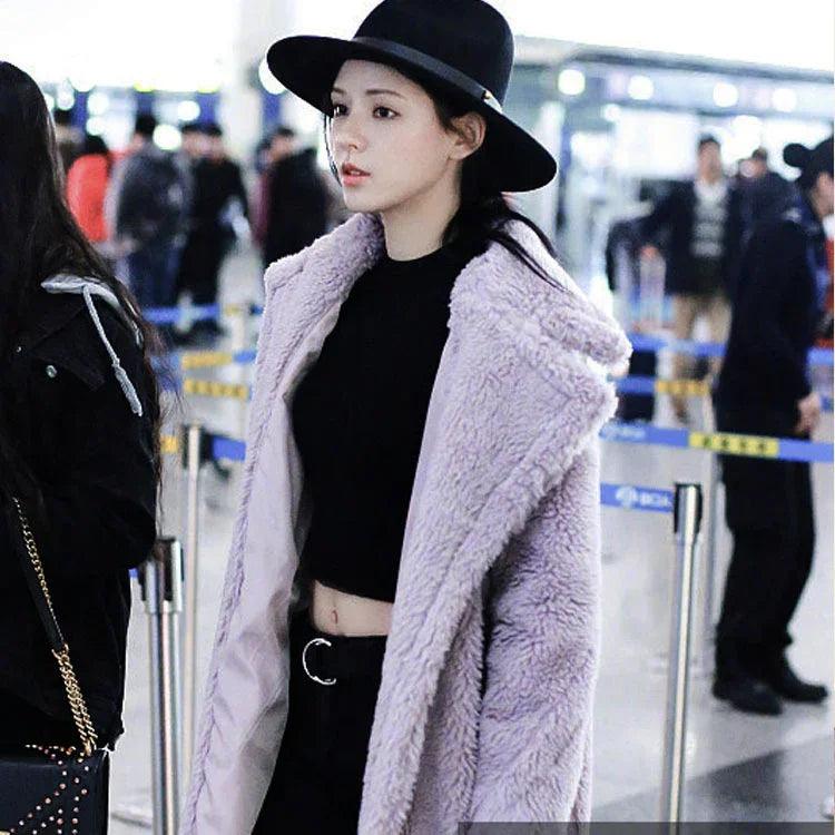 Winter Coats Women – Loose Lapel Medium-Length Polyester Coat
