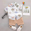 Summer  Flower Lapel Shirt Two-piece Set for boys Short sleeve shirt and short pant