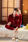 2pcs Couple Gold Velvet Long Sleeve Pajamas set