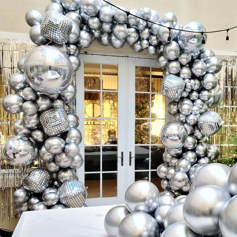 Silver Laser Disco Foil Balloons – Party Decoration Set