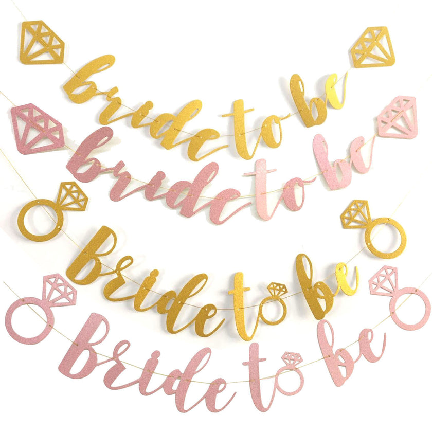 Wedding Party Decoration Banner – Glitter Pull Flag & Diamond Ring Pendant Set