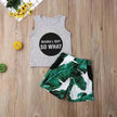 Gray Letters Vest Green Leaf Shorts Suit Casual two piece for boys