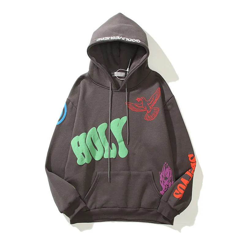 Women High Street Three-dimensional Foam Graffiti Printed Hoodie In Autumn And Winter