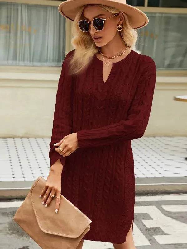 Autumn Winter Slim fit Twisted Split Mini Knitted Wool Sweater Dress