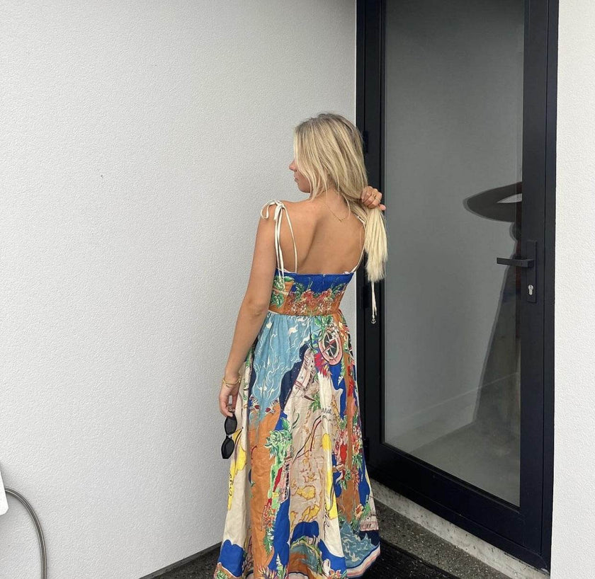Elegant Ladies Spaghetti strap Vacation Resort Boho Floral Summer Maxi dress