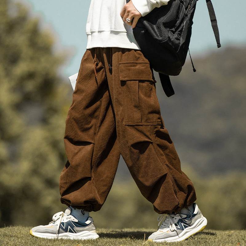 Autumn And Winter Straight Casual Wide-leg Corduroy Baggy Cargo Pant Overalls Men
