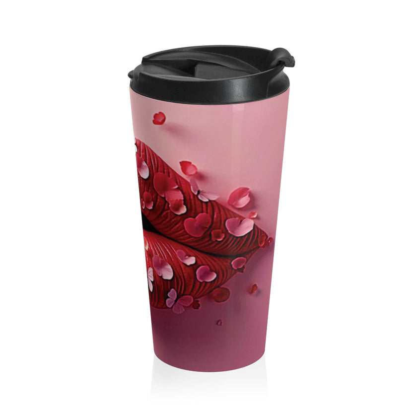 Petal Kiss Stainless Steel Travel Mug | Lip Art, Floral Design