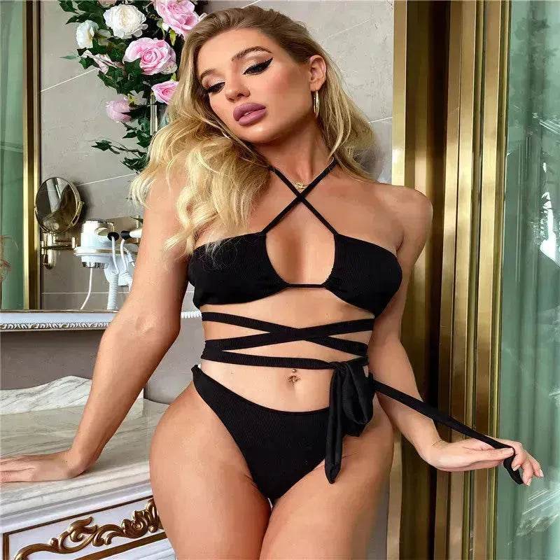 Solid Color Swimsuit Women Strappy Swimsuit Charming Bikini