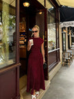 Retro Printed High Waist Maxi Dress – Sleeveless Crew Neck Floor-Length Dress for Women