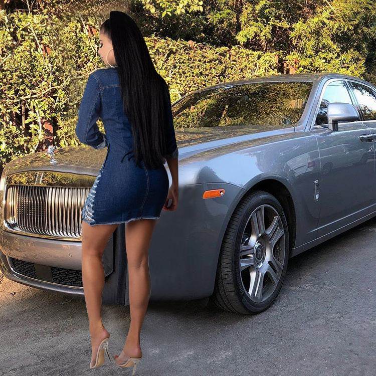 Chic Fashion Fitted Ripped Long Sleeve Jeans Denim hip dress
