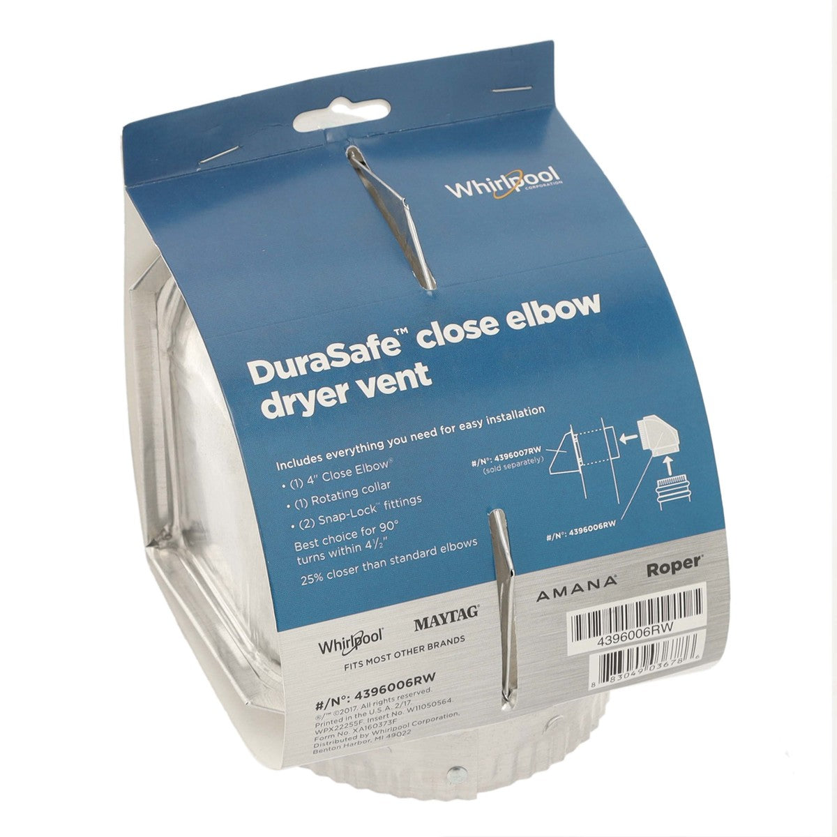 Whirlpool 4396006RW 4-Inch Aluminum Dryer Elbow Part