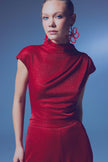 Glittery Mock Collar Bodysuit - Red