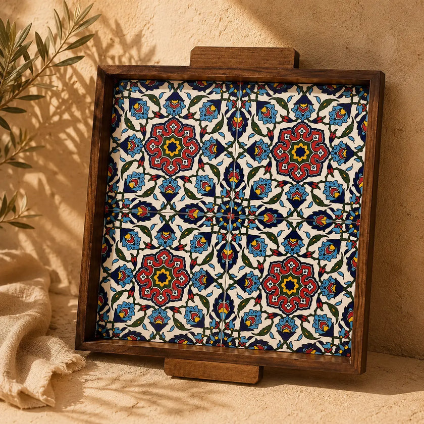 Plateau de présentation de nourriture palestinien, carré, 30x30x3 cm