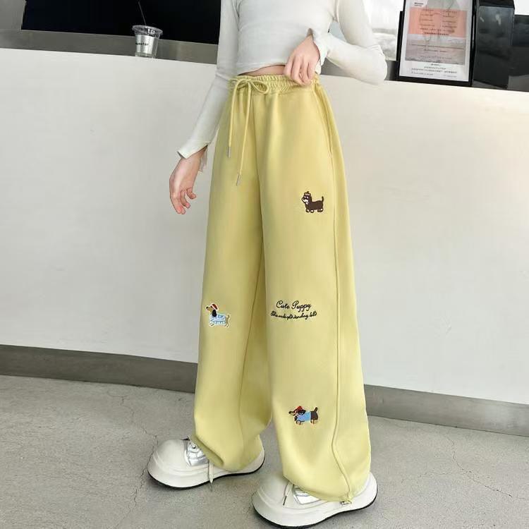 Women's Casual Loose Wide Leg sweatpant  – Y2K Streetwear Trousers in Pink, Yellow & Grey