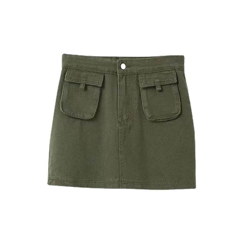 Workwear Denim Skirt Women's A- Line High Waist Mini Cargo Skirt