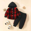 Toddler Baby Boy Classic Plaid Hooded Long Sleeve Shirt Contrast Color Trousers Suit Two piece for boys