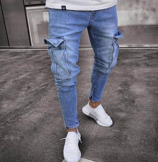 Cargo Hole Denim Jeans Men pant slim fitted