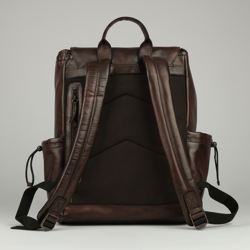 MET Two Adjustable Strap Leather Backpack. Premium Rucksack with Tech Sleeve