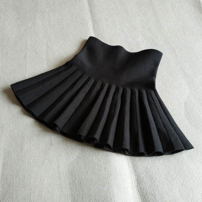 Girls Autumn Clothing Knitted Skirt High Waist Pleated Mini Skirt