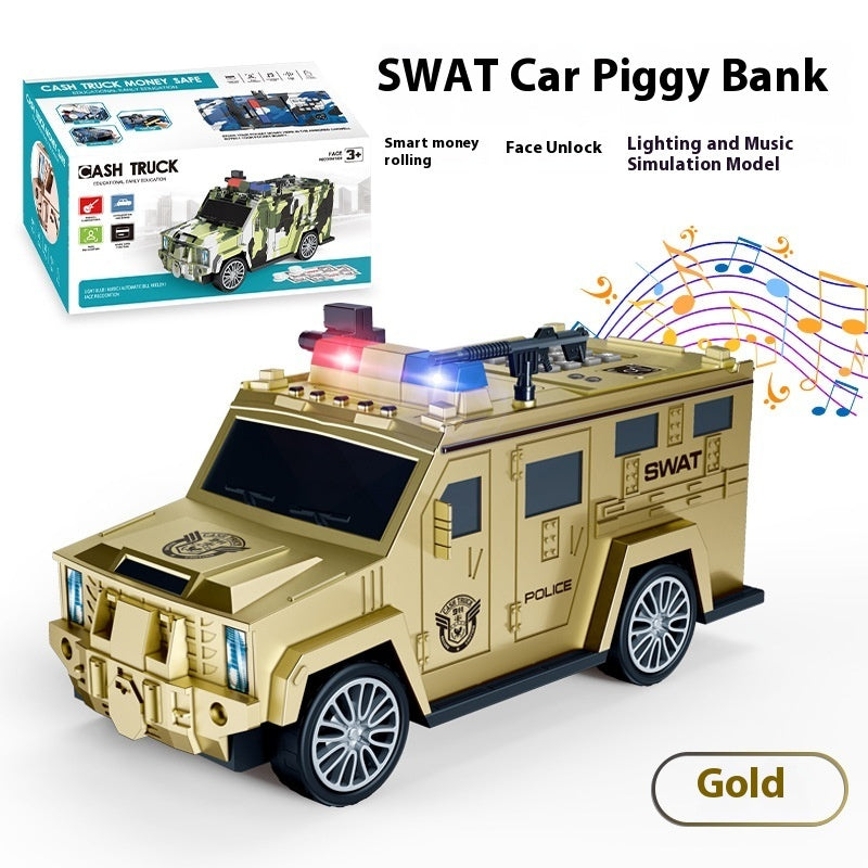 Cartoon Piggy Bank with Smart Face Unlock – Hummer Police Car Coin Bank | Canada & USA