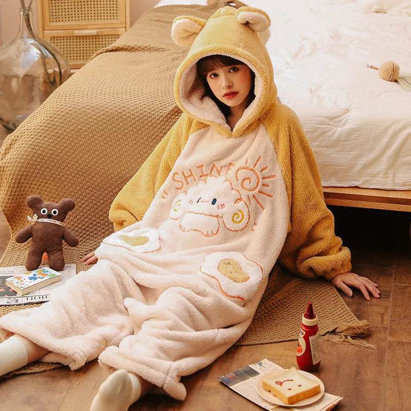 One Piece Pajamas Women's Coral Wool In Winter