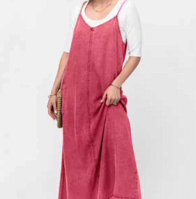 New Suspender Leisure Denim mum loose long Dress