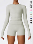 Women's Four Seasons Sports Suit, Women's Long Sleeve Round Neck Sports T-shirt And High Waist Tight Shorts Yoga Suit.
