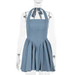 Women sleeveless Sling Waist jeans Denim Dress Backless halter neck flared mini dress