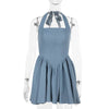 Women sleeveless Sling Waist jeans Denim Dress Backless halter neck flared mini dress