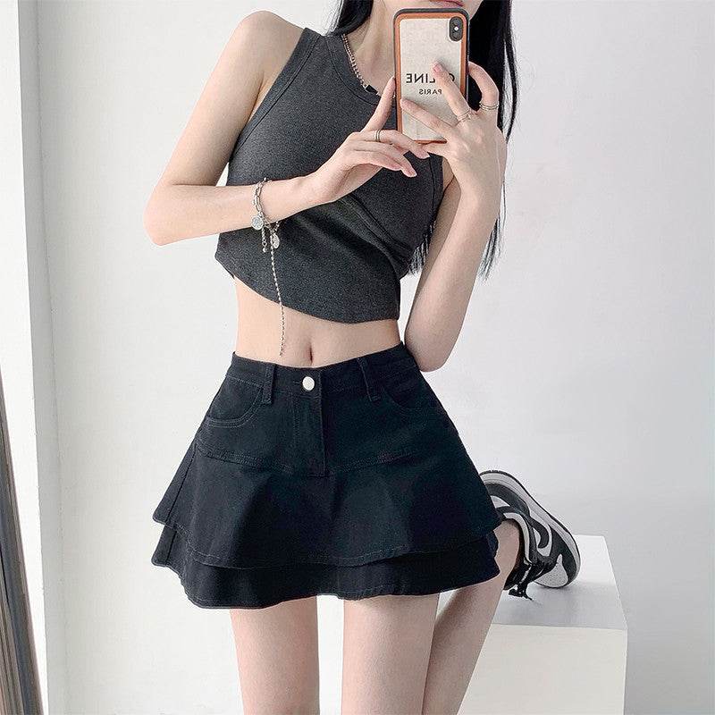 Women's White High Waist flared Mini  Denim Skirt golf skirt