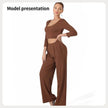 Women Fashion Casual Matching 2pcs set Long Sleeve Crop top and Pant set