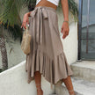 Women's Mid-length Lace-up Irregular Stitching Ruffle Midi Skirt