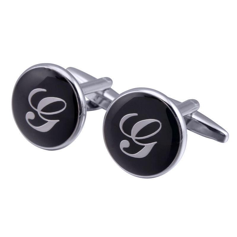 Men's Black Round Enamel Initial Letter Cufflinks – Brass & Crystal Formal Cufflinks A–Y | Canada & USA