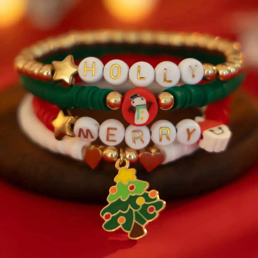 Christmas Polymer Clay Color Bracelet set  Xmas gift idea