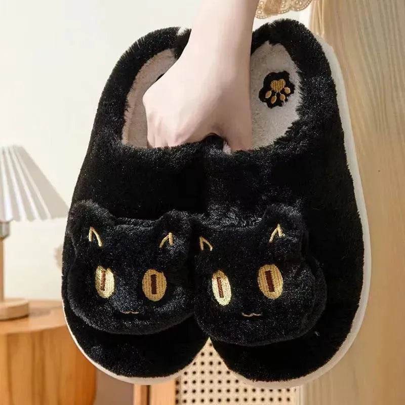 Winter Cotton Cat Slippers Soft Plush Comfy Warm Couple Slip-On House Cute Cat Face Slippers For Winte