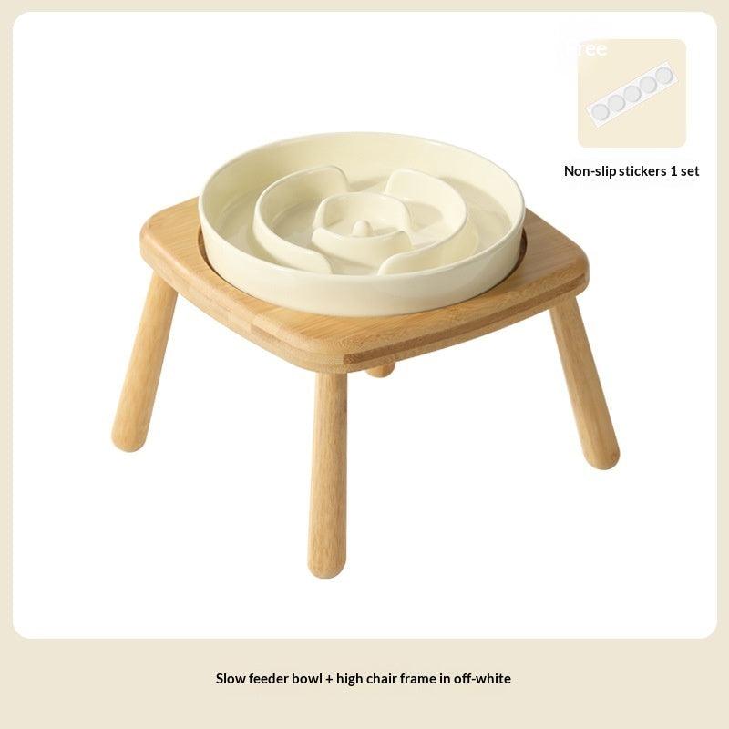 Ceramic Slow Feeder Dog Bowl with Stand, Anti-Choking Tip-Proof