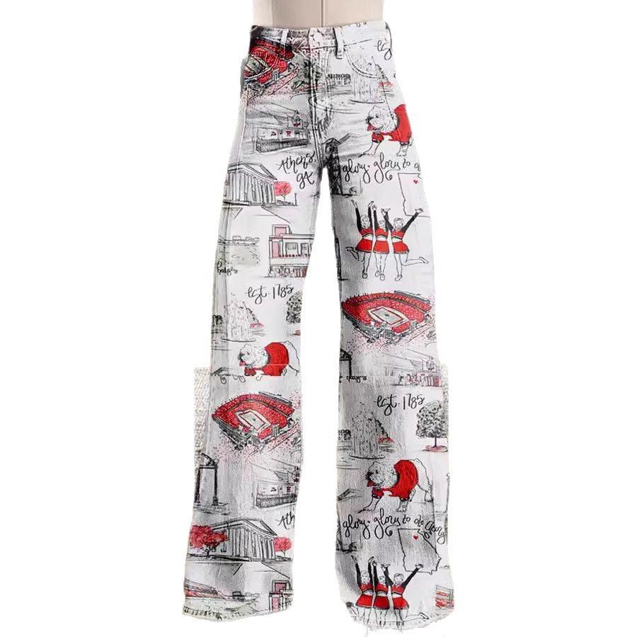 Women's 3D Printed Bootcut Flared Pants – Graphic Print Wide Leg Casual Trousers