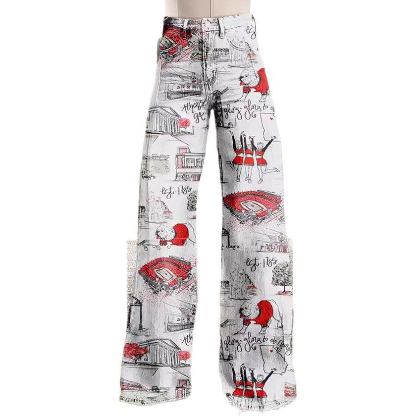 Women's 3D Printed Bootcut Flared Pants – Graphic Print Wide Leg Casual Trousers