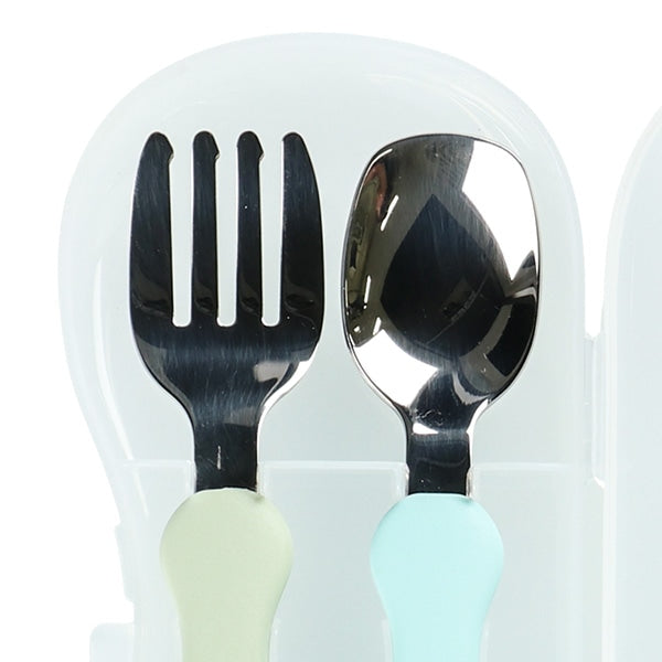 [ ケース販売 ]  SmartAngel  ステンレススプーン＆フォーク 抗菌ケース付き（ブルー・グリーン）×80個入 [西松屋]【日本出荷】